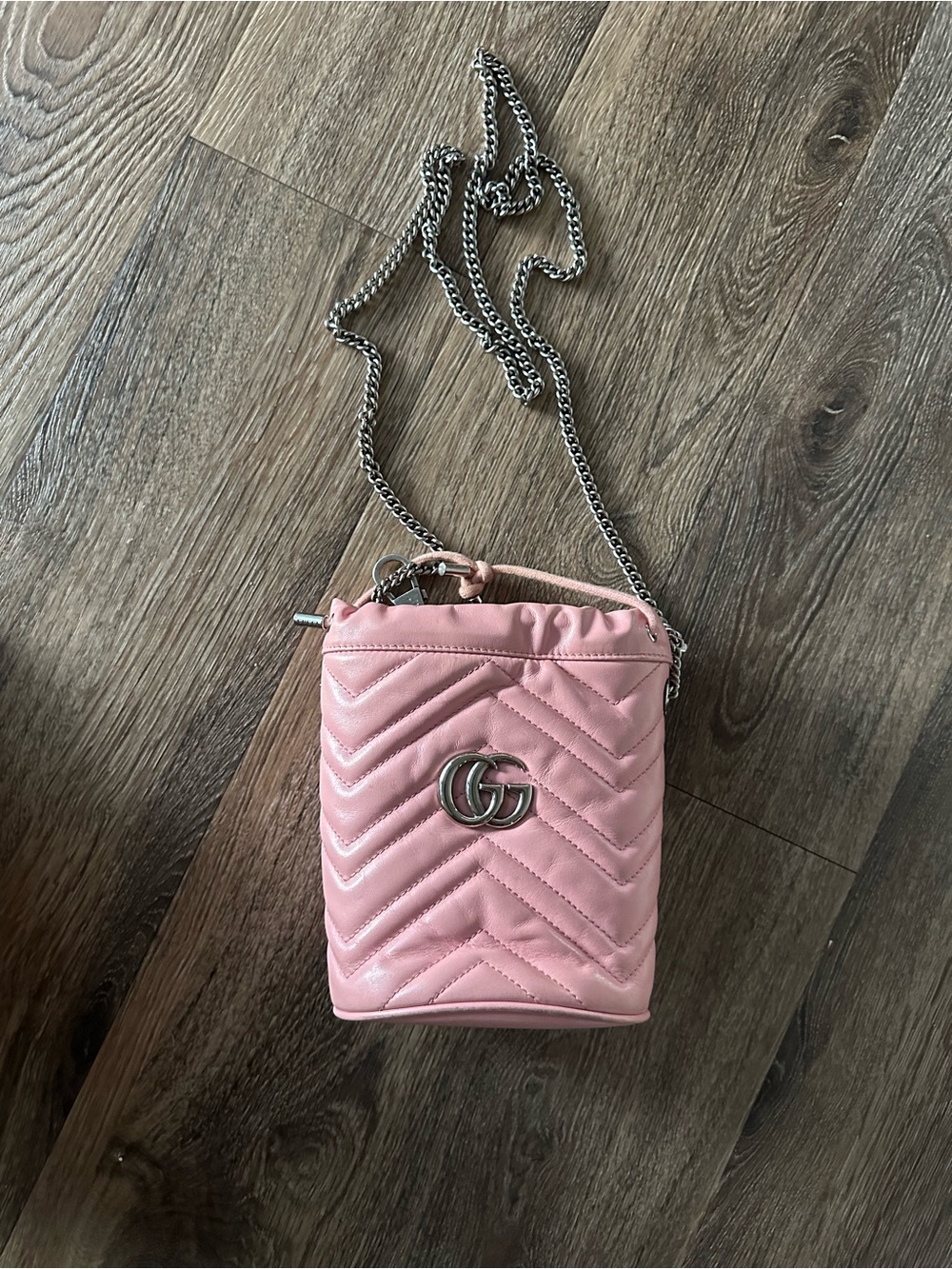 Gucci Women's Bucket Bag Marmont GG Mini Matelasse Pink Quilted Leather DM
